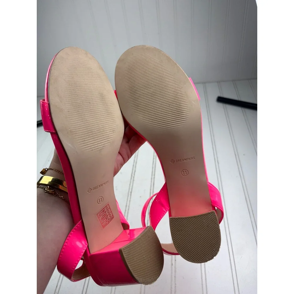 Dream Pairs Hot Neon Pink Patent Leather Block Heel Sandals Women's Size 11
